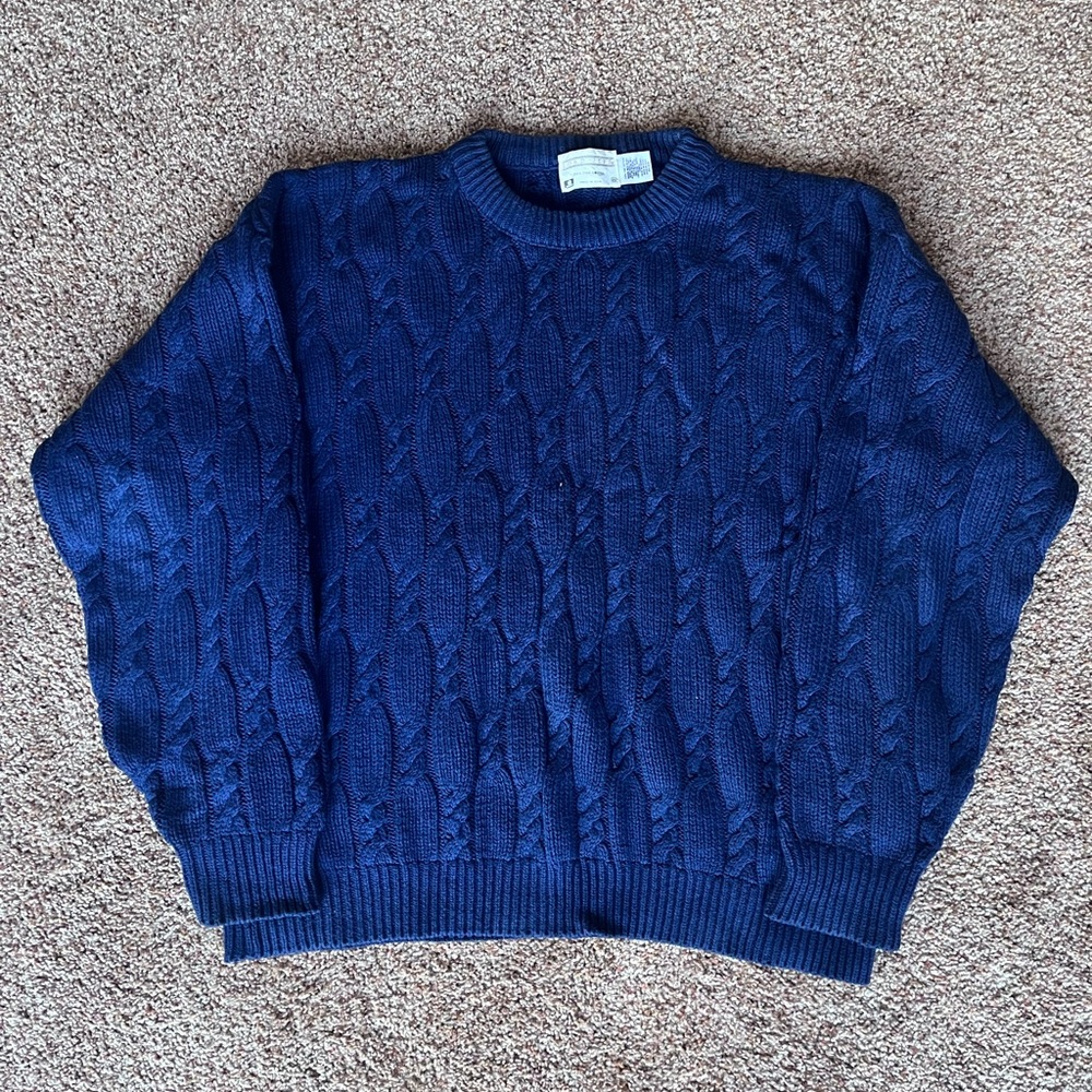 Vintage 80s Lord Jeff Cobalt Blue‎ Cable Knit Sweater